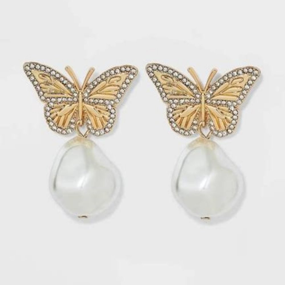 SUGARFIX By Baublebar Crystal Wings Butterfly Drop Earrings - Gold